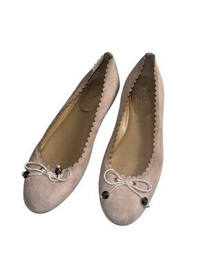 Lauren Ralph Lauren 7 blush Suede Scalloped Ballet Flats With Bow & Bead Detail